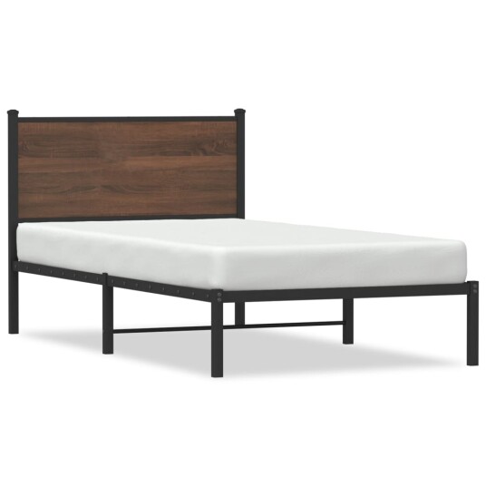  Sengeramme i metall med hodegavl brun eik 107x203 cm 8721102953484