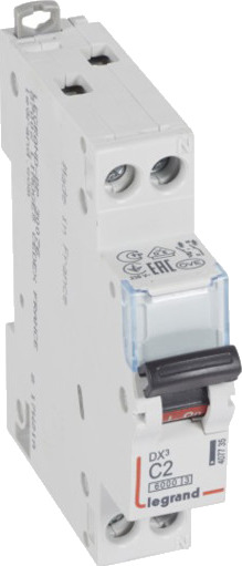 Legrand Automatsikring DX3 C 2A 1P+N, 1M, 6/10kA