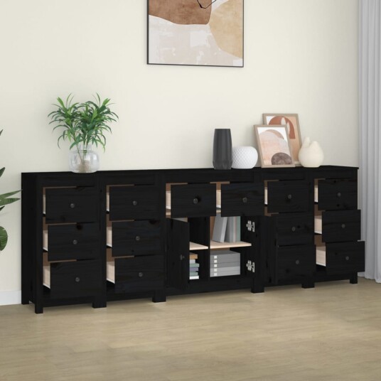 vidaXL Skjenk svart 230x35x80 cm heltre furu