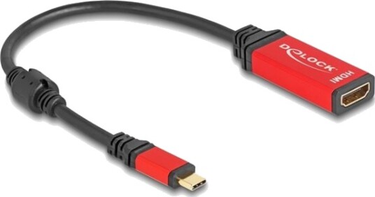 Delock Video Adapter 24 Pin Usb C Hann Til Hdmi Hunn 20 Cm Sort / Rød 8 K 60 Hz 7680 X 4320 Støtte Støtte For Dp Alt Modus Hdr10 Støtte