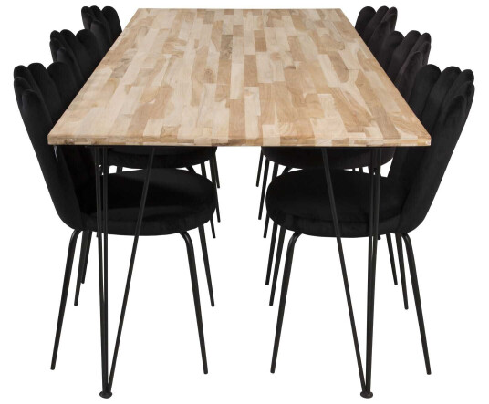 Venture Design Bali & Limhamn spisegruppe Natur/svart 6 st stoler & bord 200 x 90 cm