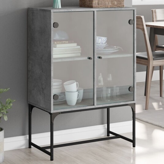 vidaXL Sideskap med glassdører betonggrå 69x37x100 cm