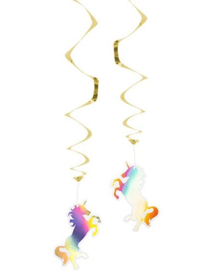 2 stk Hengende Dekorasjoner med Holografisk Gullmotiv Unicorn Gold