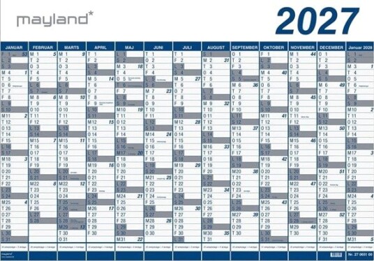 Mayland Kmpekalender 1x13 mdr. PP plast 2027 i plastpose Mayland Kmpekalender 1x13 mdr. PP plast 2027 i plastpose
