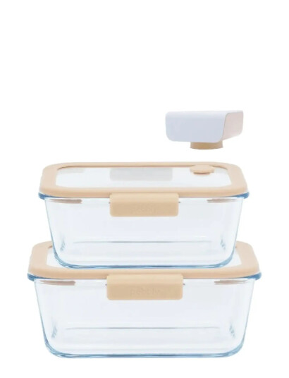 Pebbly Pebbly 3 Pcs Set : 2 Rectangular Boxes & Air Vacuum Pump - Beige - ONE SIZE Pebbly Pebbly 3 Pcs Set : 2 Rectangular Boxes & Air Vacuum Pump - Beige - ONE SIZE