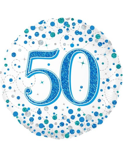 50 års Feiring Hvit og Blå Holografisk Folieballong 45 cm
