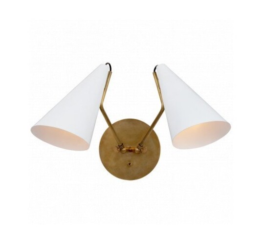 Clemente Double Sconce Antique Brass/Matte White Shades Clemente Double Sconce Antique Brass/Matte White Shades