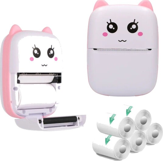 Extralink Kit | Thermal Printer Epp 001 Pink + Self Adhesive Thermal Paper 5 Rolls