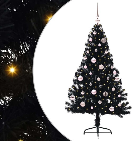  Kunstig Forhåndsopplyst Juletre med 150 LED Svart 150 cm PVC