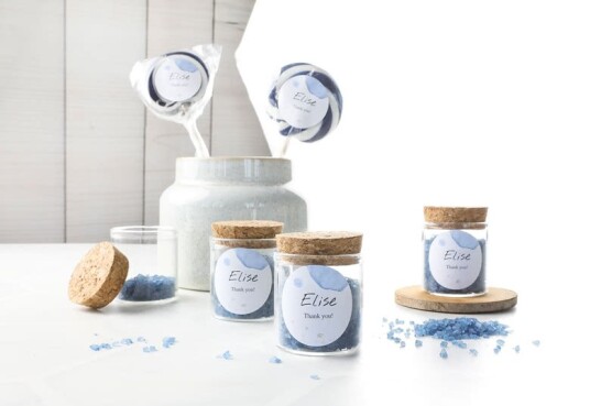 smartphoto Glasskrukker med runde klistremerker og blått badesalt - 12 stk