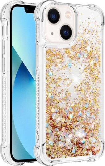 Trolsk Mobildeksel med Flytende Glitter Hjerter (iPhone 15 Plus) Gull