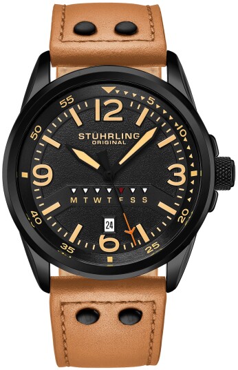 Stührling Original Herreklokke 447A.04 Aviator Sort/Lær Ø44 mm Stührling Original Herreklokke 447A.04 Aviator Sort/Lær Ø44 mm