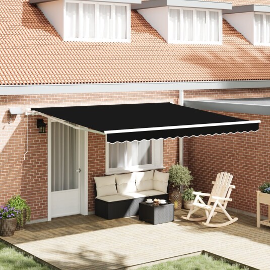 manuell uttrekkbar markise med LED svart 400x300 cm markisefabrikk for 4x3 m ramme svart