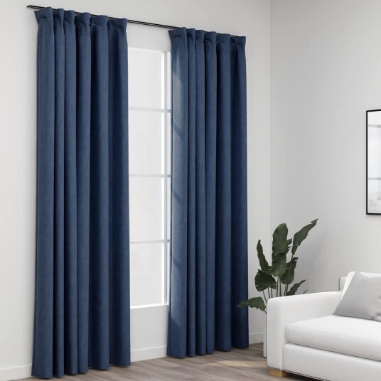 Vidaxl Lystette Gardiner Med Kroker Og Lin-Design 2 Stk Blå 140x245 Cm