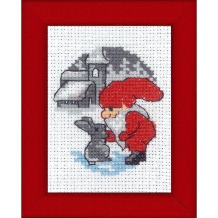 Permin Broderisett Julebilde Kanin og nisse 6x8cm