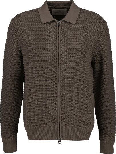 Gant Textured Zip Polo Cardigan   FADED TAUPE   3XL