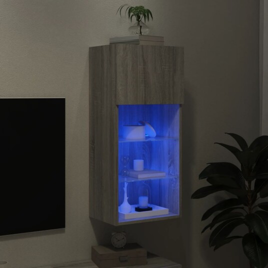 vidaXL TV-benk med LED-lys grå sonoma 40,5x30x90 cm 8721012256378 vidaXL TV-benk med LED-lys grå sonoma 40,5x30x90 cm 8721012256378