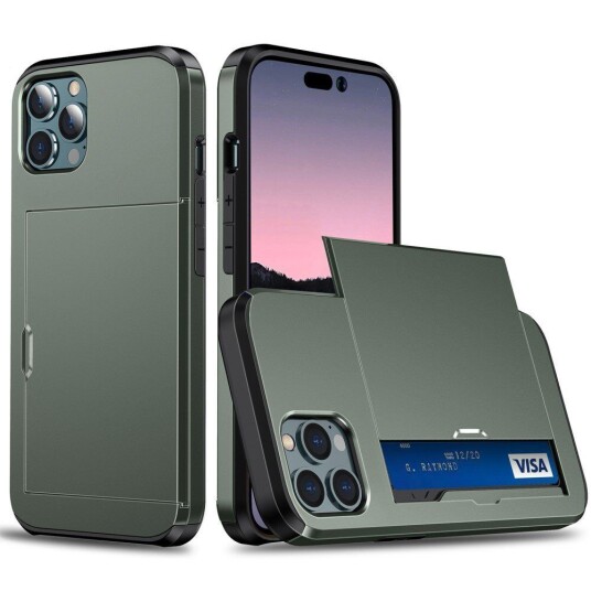INCOVER iPhone 14 Pro Drop Proof Deksel m. Lommebok - Militærgrønn INCOVER iPhone 14 Pro Drop Proof Deksel m. Lommebok - Militærgrønn