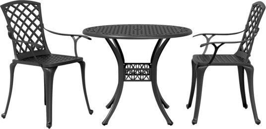 Bistrosett 3 deler svart støpt aluminium