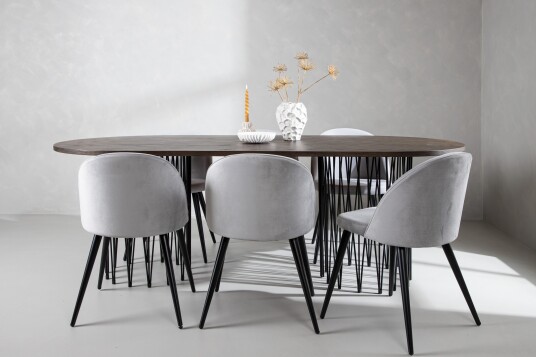 Venture Home Stone Spisegruppe 220 cm Rektangulær med 6 Velvet Stoler Grå