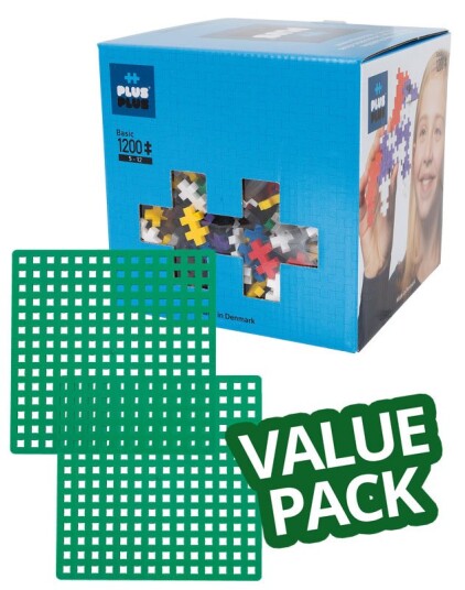 Plus Plus Basic Value Pack byggesett med 1200 brikker og 2 byggeplater basisfarger