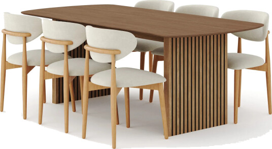 Richeto Spisegruppe 210 cm Eik med 6 Molly Spisestoler - Eik/Beige