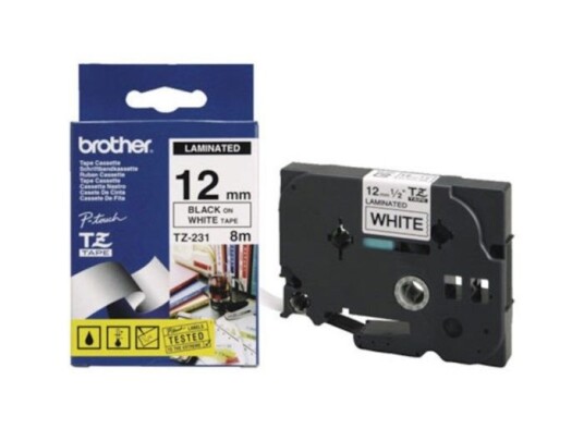 Brother TZe-tape 12 mm Svart/hvit Brother TZe-tape 12 mm Svart/hvit