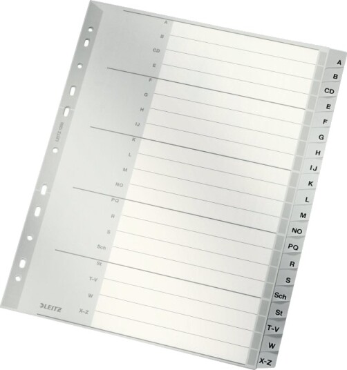 Leitz   Inndeler   20 Deler   Fortrykt: A Z   For A4 210 X 297 Mm   Med Fliker   Grå