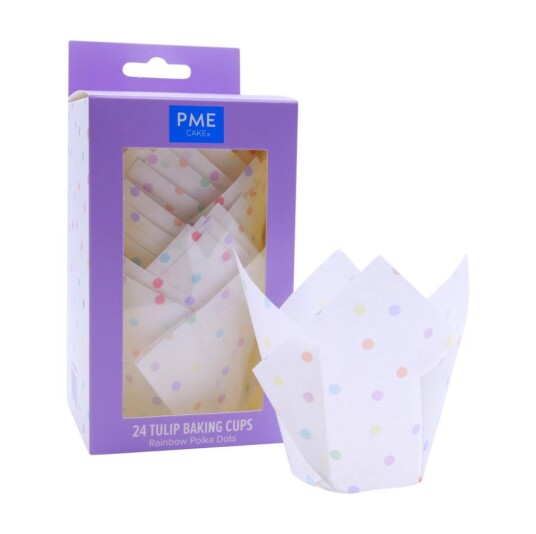 Tulipan Muffinsformer Regnbue Polkadotter Pk/24 