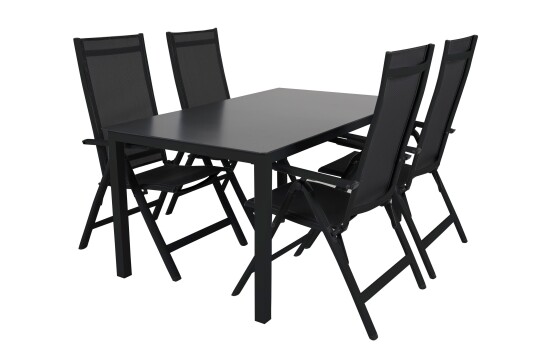 Brafab Rana spisegruppe Svart/grå 4 posisjonstoler & bord 150x90 cm