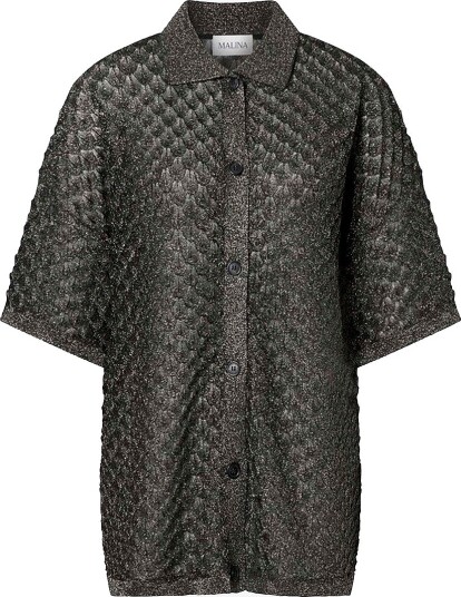 By Malina Kardigan Moa Oversized Pointelle Knitted Shirt Svart