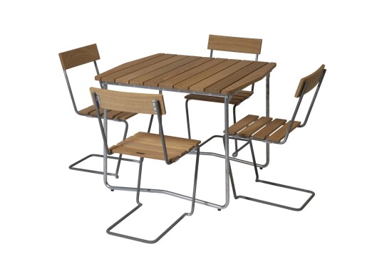 Grythyttan Stålmöbler B31 spisegruppe Oljert eik/galvanisert stål 4 stoler & bord 84 x 92 cm
