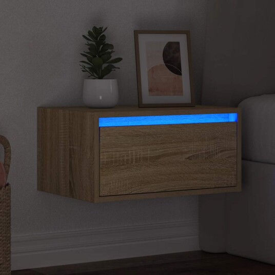  Vegghengt nattbord med LED-lys sonoma eik 8721158663283