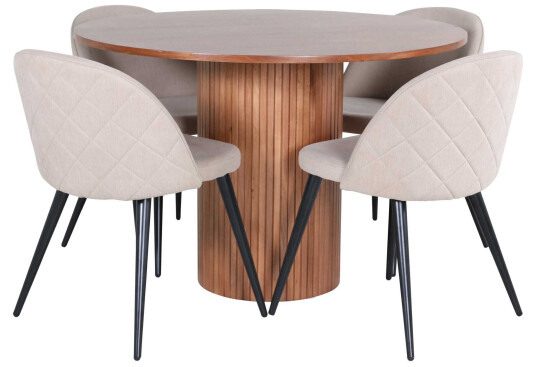 Venture Design Bianca & Velvet spisegruppe Beige/valnøtt 4 stoler & bord 110 cm