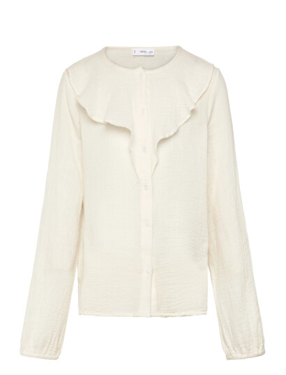 Mango Crinkled Ruffle Shirt - Cream - 10