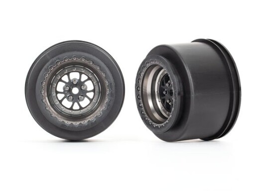 Traxxas 9473A Wheels Rear Satin Black Chrome 2 Drag Slash