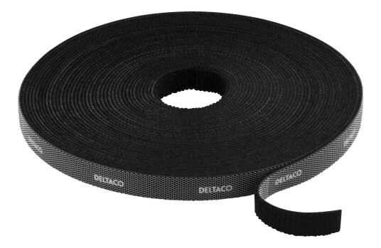 DELTACO Hook and loop fastener cable ties width 9mm 10m black