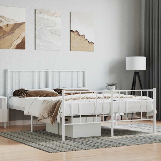 vidaXL Sengeramme i metall med hode- og fotgavl hvit 135x190 cm vidaXL Sengeramme i metall med hode- og fotgavl hvit 135x190 cm