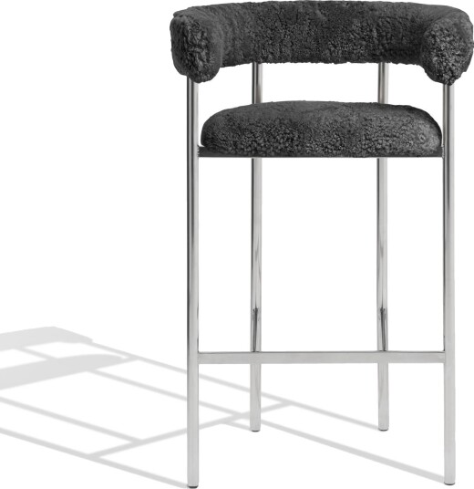 Møbel Copenhagen Font Barstol med Armlene 75 cm Saueull Grå/Polert Stålunderstell
