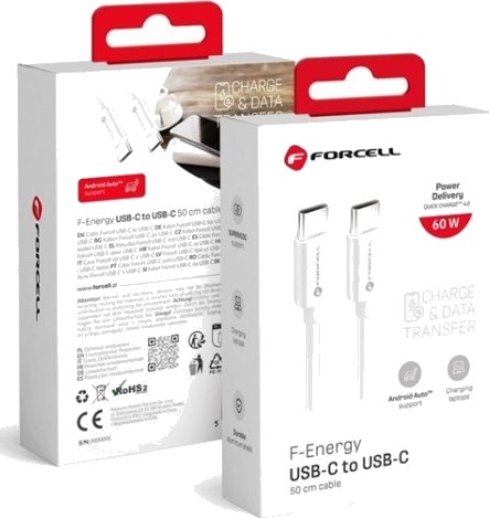 Forcell Usb-C Usb-C 2 M Usb-Kabel Hvit Forcell Usb-C Usb-C 2 M Usb-Kabel Hvit
