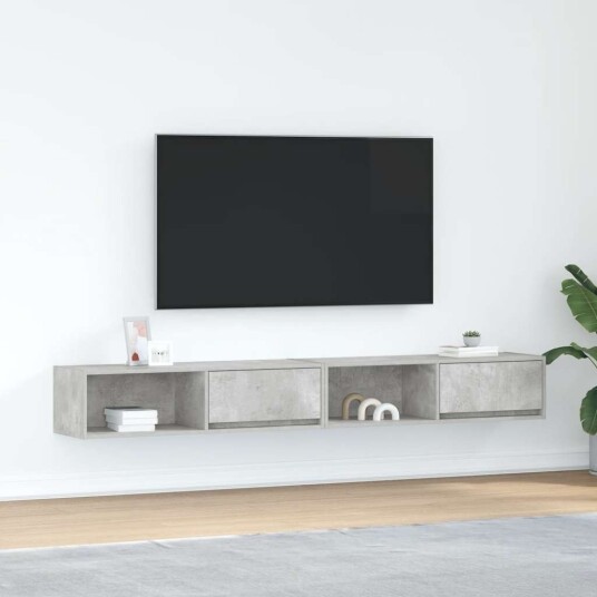 TV benker 2 stk betonggrå 100x31x25,5 cm konstruert tre TV benker 2 stk betonggrå 100x31x25,5 cm konstruert tre
