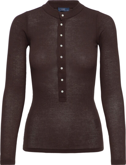 Polo Ralph Lauren Ribbed Cotton Henley Shirt   Brown   L