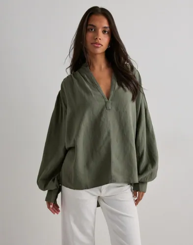 One Teaspoon - Grønn - Linen Lace Up Shirt