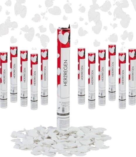 Rxs 12x Party Popper Hvite hjerter 10042568