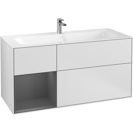 VILLEROY & BOCH FINION SERVANTSKAP 120 HVIT MATT LAKK EMOTION-LYS, VENSTRESTILT ANTRASITTGRÅ HYLLE