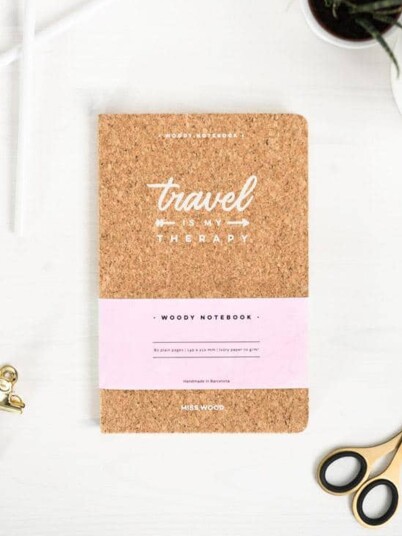 Miss Wood Cork Notebook A5 Travel is my Therapy