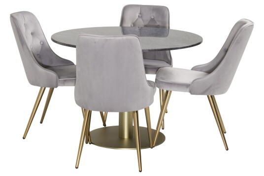 Venture Home Estelle Spisegruppe 106 cm Rund med 4 Velvet Stoler Sort/Guld