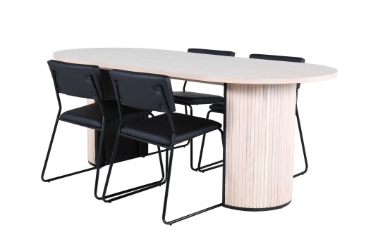 Venture Design Bianca & Kenth spisegruppe Svart/natur 4 stoler & bord 200 x 90 cm
