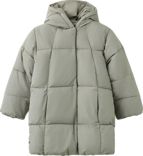 Mango Hood Puffer Coat Khaki green 13 14