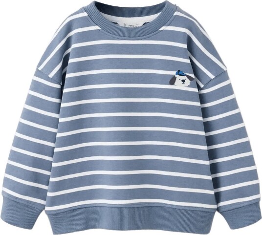 Mango Striped Cotton Sweatshirt With Embroidery Blue 116